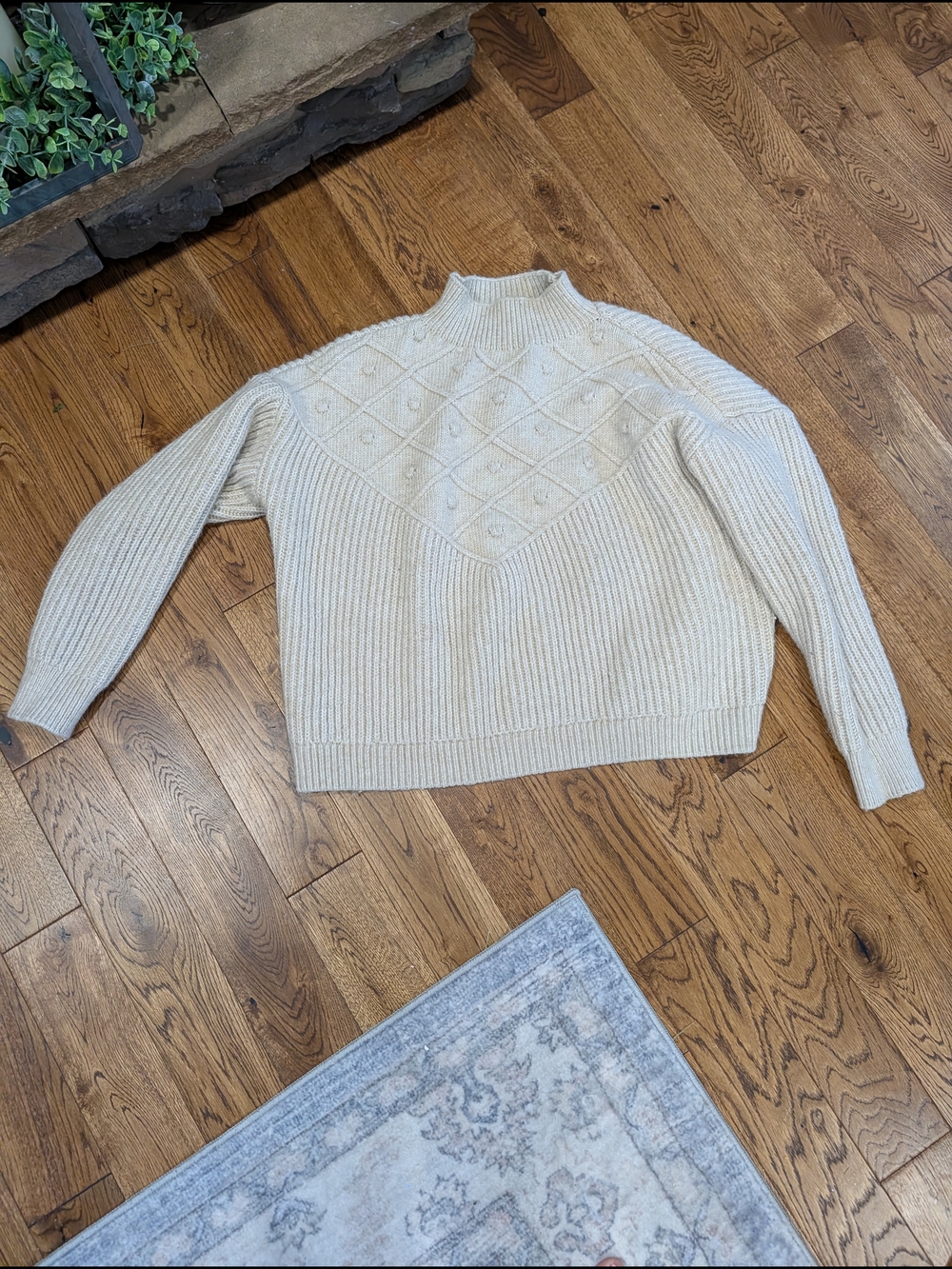 Calvin Klein Cream Mock-Neck Cable Knit Sweater